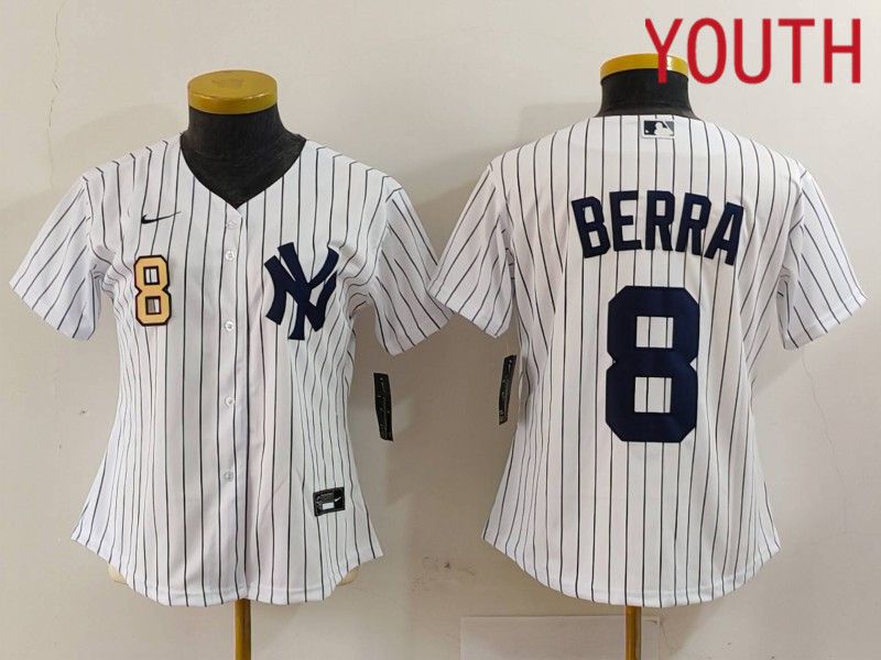Youth New York Yankees 8 Berra White stripe Game 2024 Nike MLB Jersey style 1